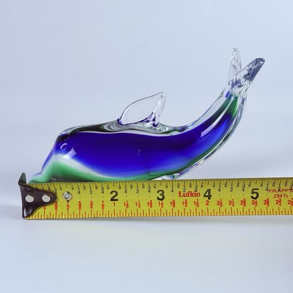 VTG Murano Style Sommerso Art Glass Dolphin Figurine Blue Green Paperweight 5” - Picture 8 of 10